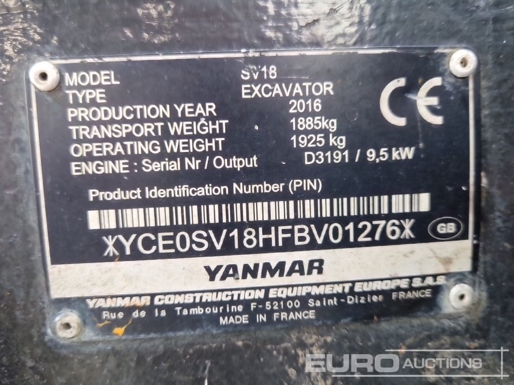 Mini excavator 2016 Yanmar SV18: picture 35