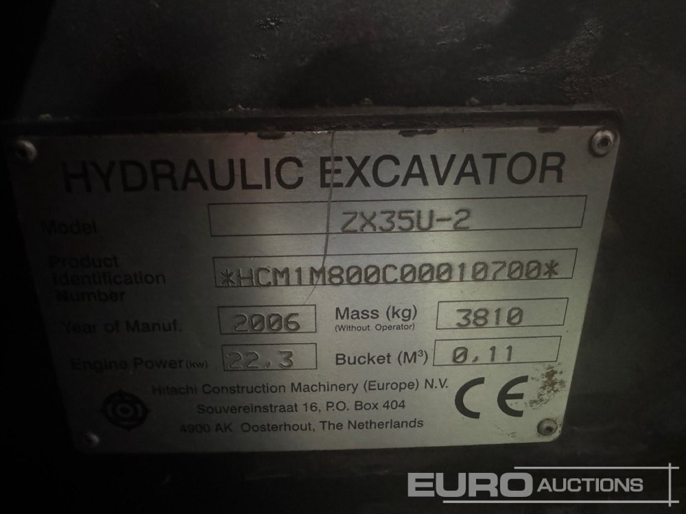2006 Hitachi ZX35U-2 - Mini excavator: picture 1 2006 Hitachi ZX35U-2 - Mini excavator: picture 1