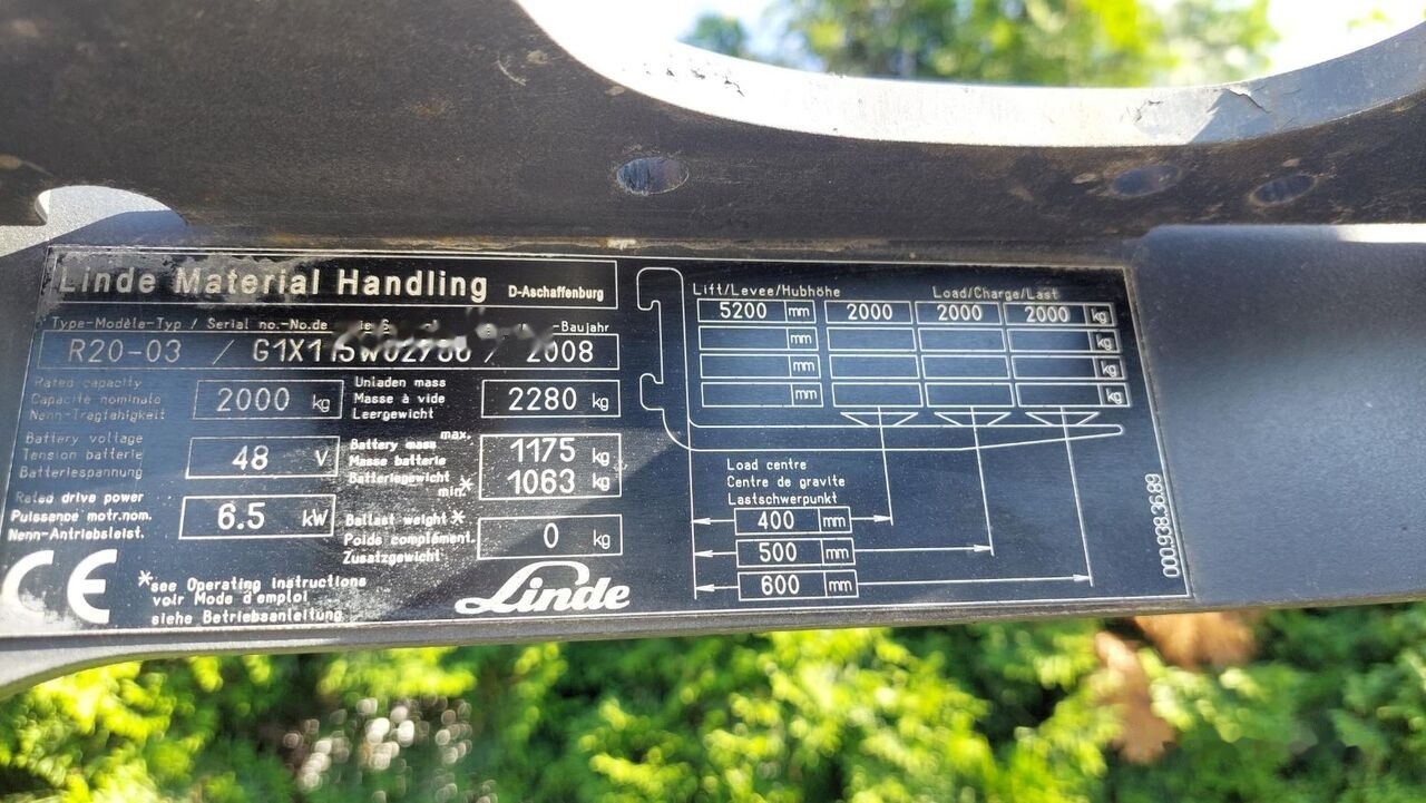 Linde seria 115 model R20-03 - Electric forklift: picture 3 Linde seria 115 model R20-03 - Electric forklift: picture 3