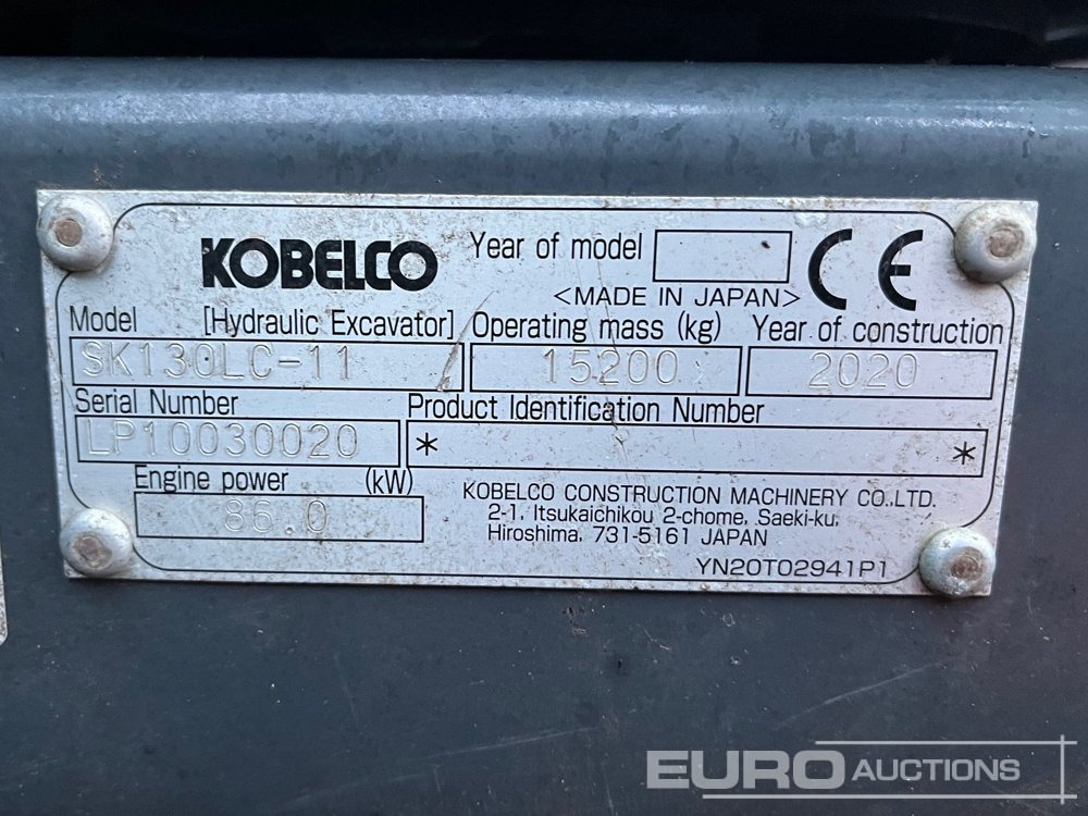 2020 Kobelco SK130LC-11 - Crawler excavator: picture 3 2020 Kobelco SK130LC-11 - Crawler excavator: picture 3