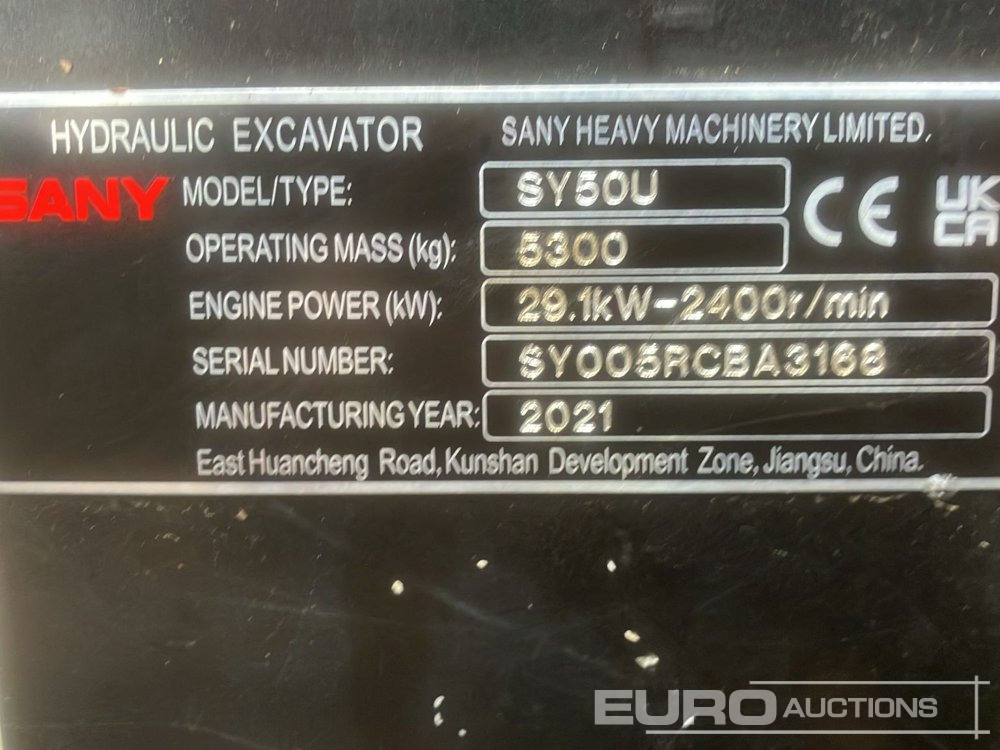 2021 Sany SY50U - Mini excavator: picture 5 2021 Sany SY50U - Mini excavator: picture 5